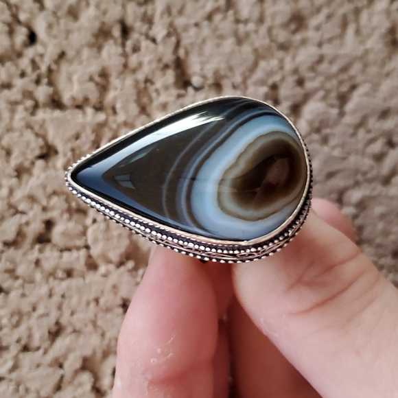 New Oversized Botswana Agate 925 Silver Statement Ring. - Picture 12 of 16
